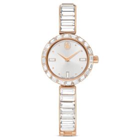 Matrix Armreih-Uhr Swiss Made, Kristall-Armband, weiss, roségoldfarbenes Finish