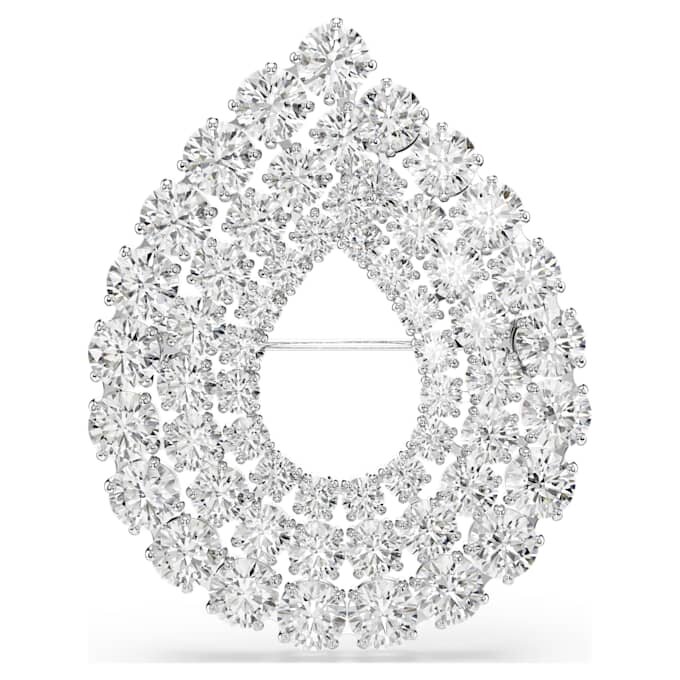 Matrix-Brosche, Rundschliff, weiss, rhodiniert Matrix-Brosche, Rundschliff, weiss, rhodiniert