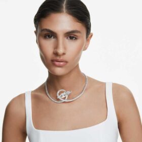 Matrix-Choker im Baguette-Schliff, weiss, rhodiniert