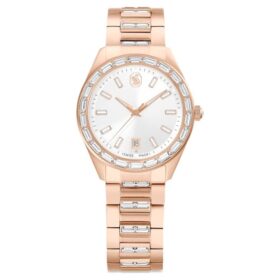 Matrix-Datumsuhr Swiss Made, Metallarmband, roségoldfarben, roségoldfarbene Oberfläche