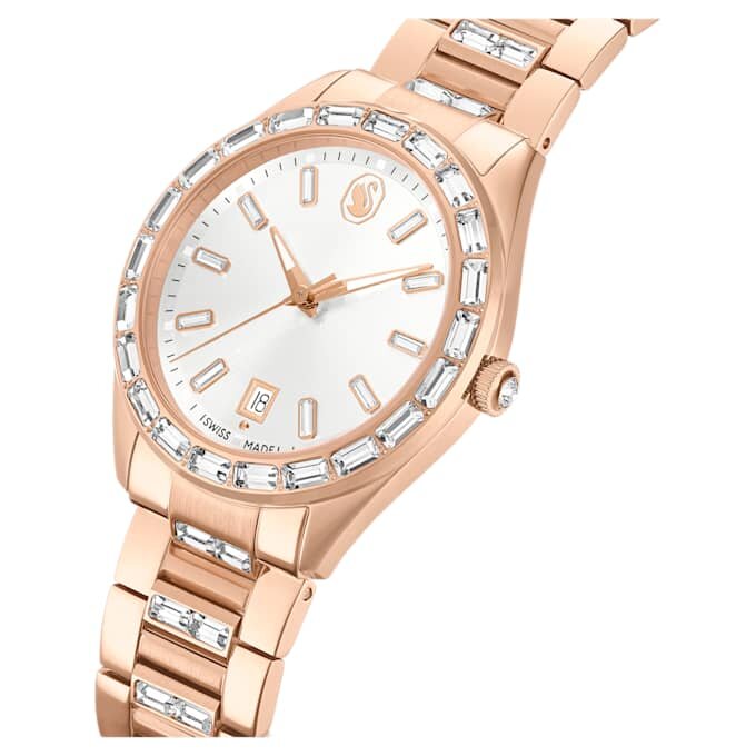 Matrix-Datumsuhr Swiss Made, Metallarmband, roségoldfarben, roségoldfarbene Oberfläche Matrix-Datumsuhr Swiss Made, Metallarmband, roségoldfarben, roségoldfarbene Oberfläche