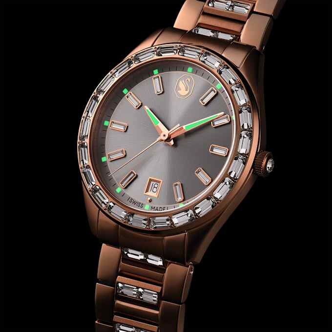 Matrix-Datumsuhr Swiss Made, Metallarmband, roségoldfarben, roségoldfarbene Oberfläche Matrix-Datumsuhr Swiss Made, Metallarmband, roségoldfarben, roségoldfarbene Oberfläche