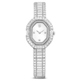 Matrix Octagon Uhr mit Baguette-Schliff, Metallarmband, silberfarben, Edelstahl