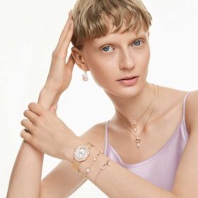 Constella-Armband mit Kristallperle, Rundschliff, weiss, roségoldfarben plattiert