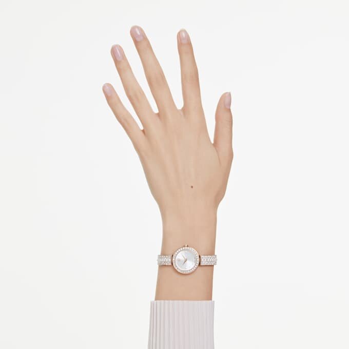 Matrix Pearl Armreif-Armband-Uhr Swiss Made, Kristall-Armband, weiss, roségoldfarben Matrix Pearl Armreif-Armband-Uhr Swiss Made, Kristall-Armband, weiss, roségoldfarben