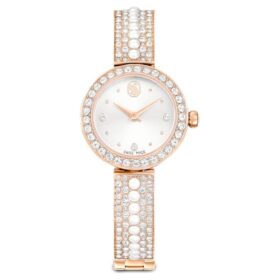 Matrix Pearl Armreif-Armband-Uhr Swiss Made, Kristall-Armband, weiss, roségoldfarben