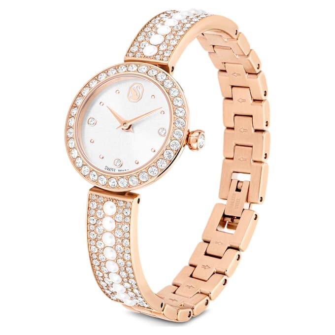 Matrix Pearl Armreif-Armband-Uhr Swiss Made, Kristall-Armband, weiss, roségoldfarben Matrix Pearl Armreif-Armband-Uhr Swiss Made, Kristall-Armband, weiss, roségoldfarben
