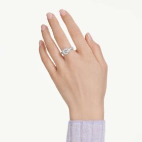Matrix-Ring im Baguette-Schliff, Knoten, weiss, rhodiniert