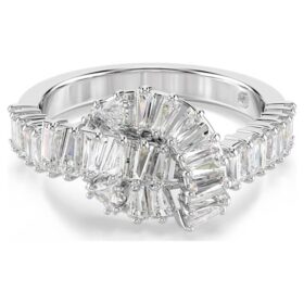 Matrix-Ring im Baguette-Schliff, Knoten, weiss, rhodiniert