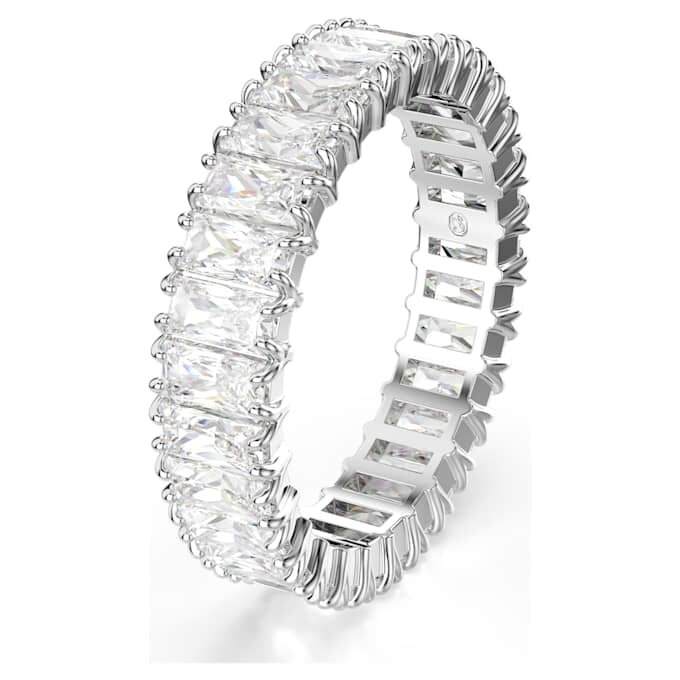 Matrix-Ring im Baguette-Schliff, weiss, silberfarben Matrix-Ring im Baguette-Schliff, weiss, silberfarben