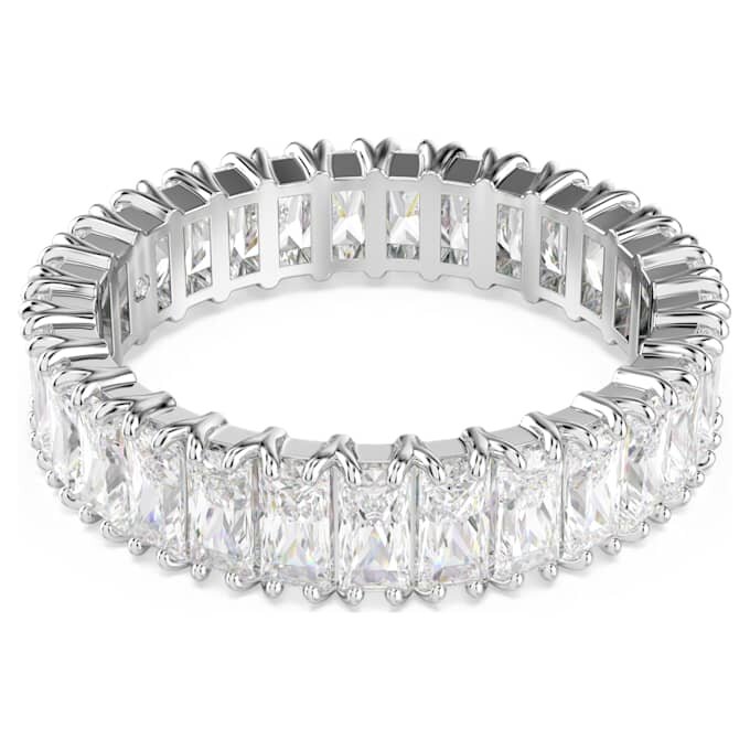 Matrix-Ring im Baguette-Schliff, weiss, silberfarben Matrix-Ring im Baguette-Schliff, weiss, silberfarben