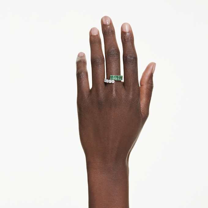 Matrix-Ring mit gemischten Schliffen, grün, rhodiniert Matrix-Ring mit gemischten Schliffen, grün, rhodiniert