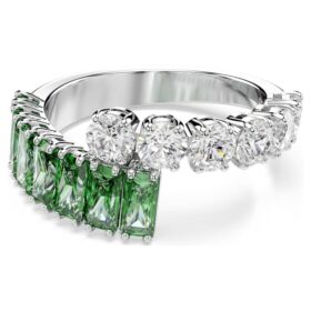 Matrix-Ring mit gemischten Schliffen, grün, rhodiniert