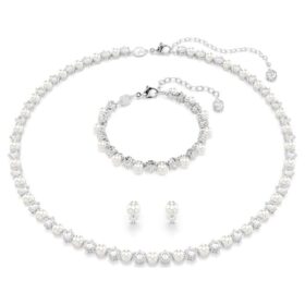 Matrix-Set Kristallperle, Rundschliff, weiss, rhodiniert Matrix-Set Kristallperle, Rundschliff, weiss, rhodiniert