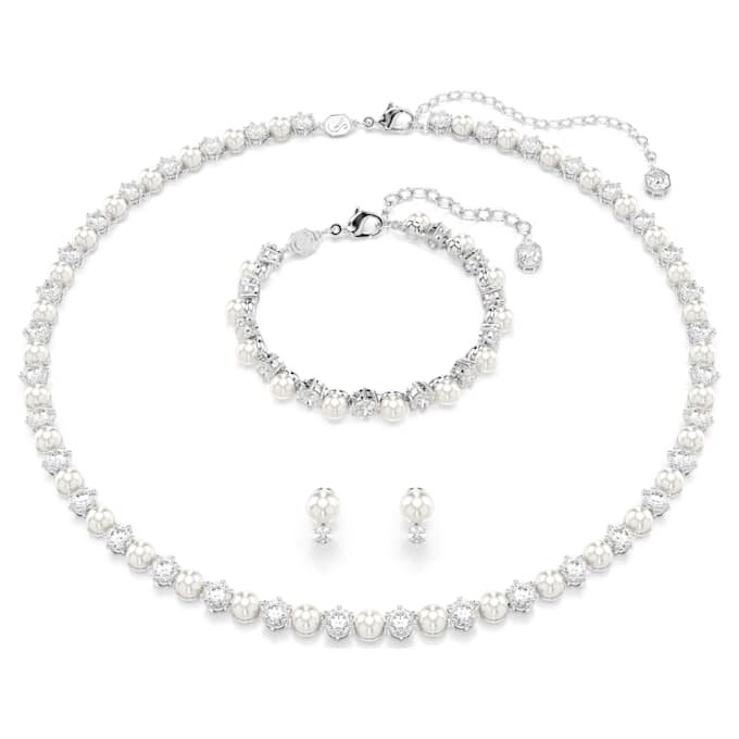 Matrix-Set Kristallperle, Rundschliff, weiss, rhodiniert Matrix-Set Kristallperle, Rundschliff, weiss, rhodiniert