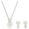 Matrix-Set Kristallperle, Rundschliff, weiss, rhodiniert Matrix-Set Kristallperle, Rundschliff, weiss, rhodiniert