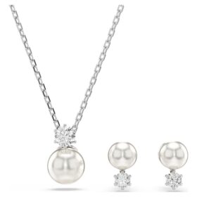 Matrix-Set Kristallperle, Rundschliff, weiss, rhodiniert Matrix-Set Kristallperle, Rundschliff, weiss, rhodiniert