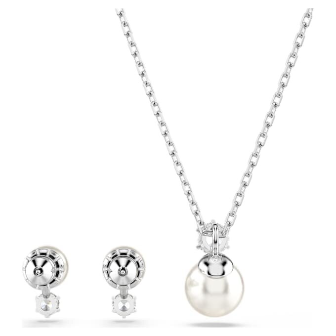 Matrix-Set Kristallperle, Rundschliff, weiss, rhodiniert Matrix-Set Kristallperle, Rundschliff, weiss, rhodiniert