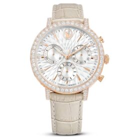 Matrix Tennis Chrono Uhr Swiss Made, Lederarmband, beige, roségoldfarben