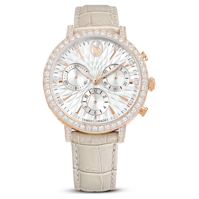 Matrix Tennis Chrono Uhr Swiss Made, Lederarmband, beige, roségoldfarben Matrix Tennis Chrono Uhr Swiss Made, Lederarmband, beige, roségoldfarben