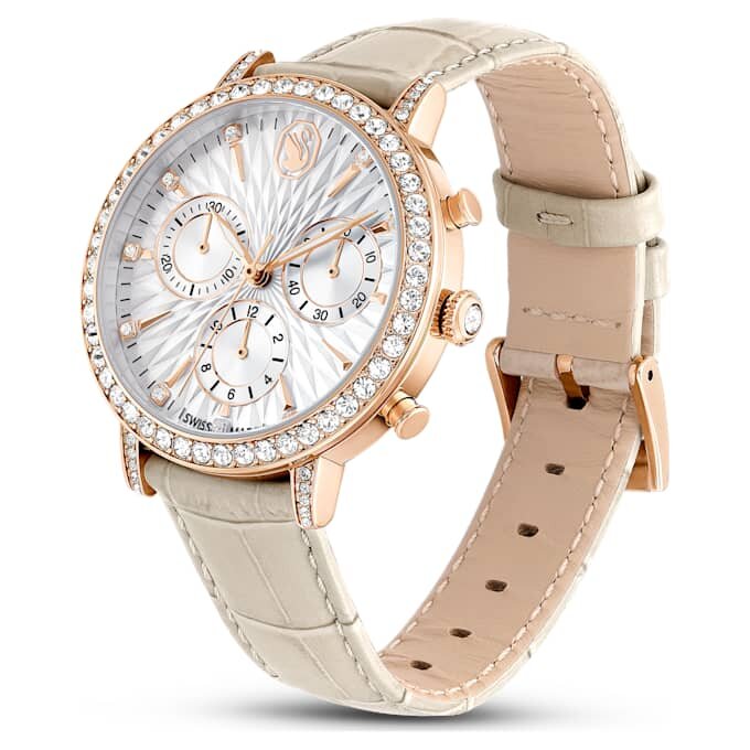 Matrix Tennis Chrono Uhr Swiss Made, Lederarmband, beige, roségoldfarben Matrix Tennis Chrono Uhr Swiss Made, Lederarmband, beige, roségoldfarben