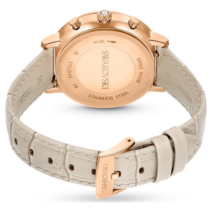 Matrix Tennis Chrono Uhr Swiss Made, Lederarmband, beige, roségoldfarben Matrix Tennis Chrono Uhr Swiss Made, Lederarmband, beige, roségoldfarben