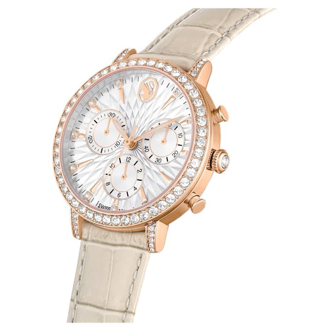 Matrix Tennis Chrono Uhr Swiss Made, Lederarmband, beige, roségoldfarben Matrix Tennis Chrono Uhr Swiss Made, Lederarmband, beige, roségoldfarben
