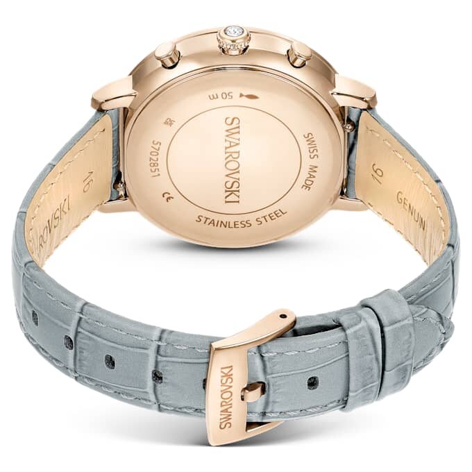 Matrix Tennis Chrono Uhr Swiss Made, Lederarmband, grau, champagnerfarbene Gold-PVD-Beschichtung Matrix Tennis Chrono Uhr Swiss Made, Lederarmband, grau, champagnerfarbene Gold-PVD-Beschichtung