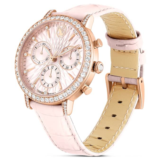 Matrix Tennis Chrono Uhr Swiss Made, Lederarmband, Pink, roségoldfarbenes Finish Matrix Tennis Chrono Uhr Swiss Made, Lederarmband, Pink, roségoldfarbenes Finish
