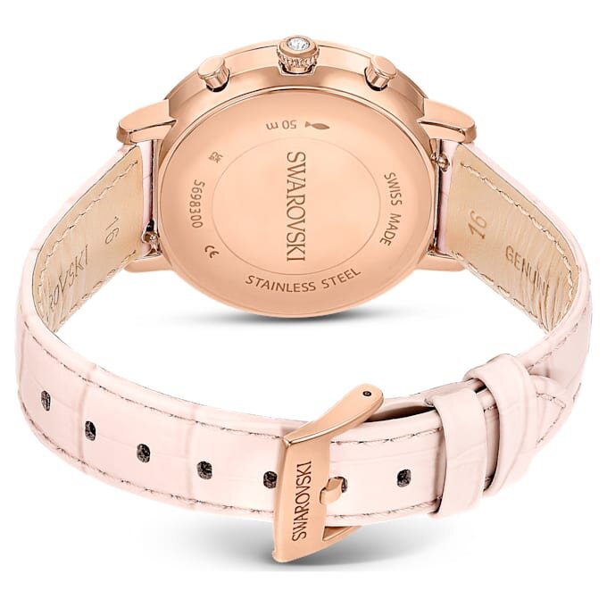 Matrix Tennis Chrono Uhr Swiss Made, Lederarmband, Pink, roségoldfarbenes Finish Matrix Tennis Chrono Uhr Swiss Made, Lederarmband, Pink, roségoldfarbenes Finish