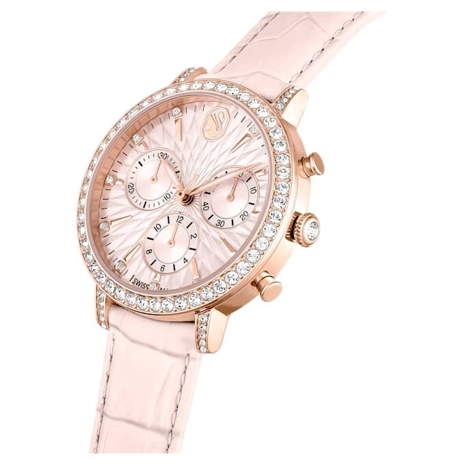 Matrix Tennis Chrono Uhr Swiss Made, Lederarmband, Pink, roségoldfarbenes Finish Matrix Tennis Chrono Uhr Swiss Made, Lederarmband, Pink, roségoldfarbenes Finish