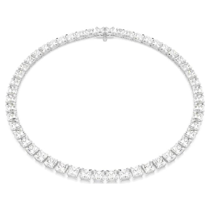 Matrix-Tennis-Halskette, quadratischer Schliff, weiss, rhodiniert Matrix-Tennis-Halskette, quadratischer Schliff, weiss, rhodiniert