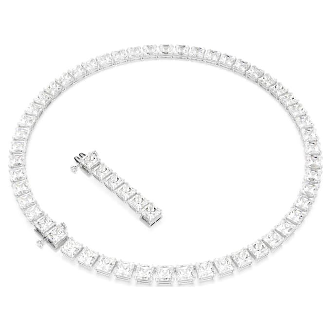 Matrix-Tennis-Halskette, quadratischer Schliff, weiss, rhodiniert Matrix-Tennis-Halskette, quadratischer Schliff, weiss, rhodiniert
