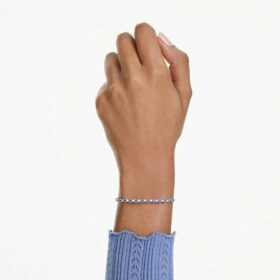 Matrix Tennisarmband mit gemischten Rundschliffen, blau, rhodiniert