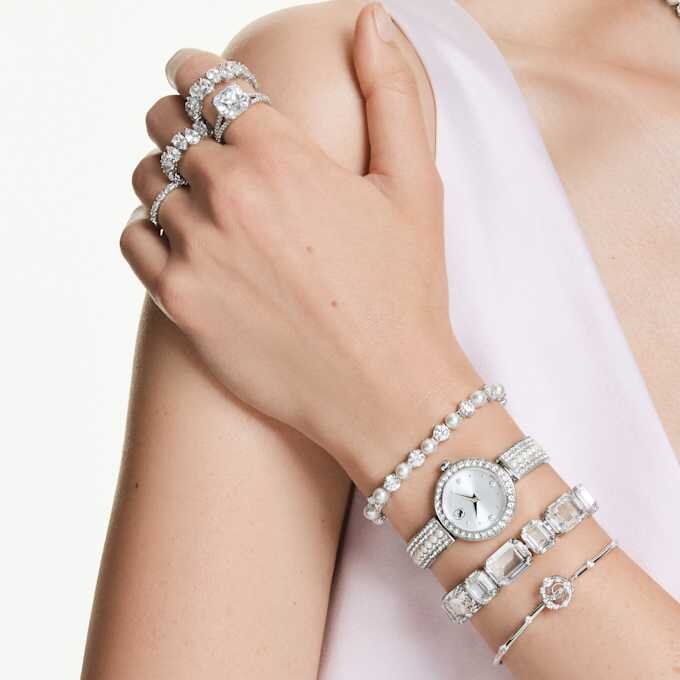 Matrix Tennisarmband Crystal Pearl, Rundschliff, weiss, rhodiniert Matrix Tennisarmband Crystal Pearl, Rundschliff, weiss, rhodiniert