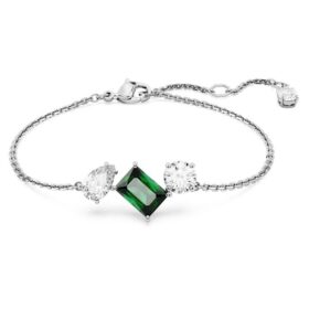 Mesmera-Armband mit gemischten Schliffen, grün, rhodiniert