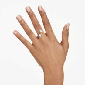 Mesmera Offener Ring mit Herzschliff, Pavé, weiss, vergoldet