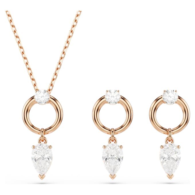 Mesmera-Set mit Birnenschliff, Rundschliff, weiss, roségoldfarben plattiert Mesmera-Set mit Birnenschliff, Rundschliff, weiss, roségoldfarben plattiert