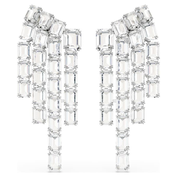 Millenia Clip-Ohrringe, Achtkant-Schliff, Kronleuchter-Design, weiss, rhodiniert Millenia Clip-Ohrringe, Achtkant-Schliff, Kronleuchter-Design, weiss, rhodiniert