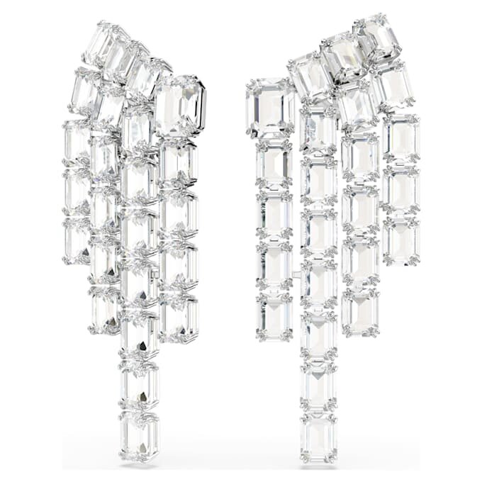 Millenia Clip-Ohrringe, Achtkant-Schliff, Kronleuchter-Design, weiss, rhodiniert Millenia Clip-Ohrringe, Achtkant-Schliff, Kronleuchter-Design, weiss, rhodiniert