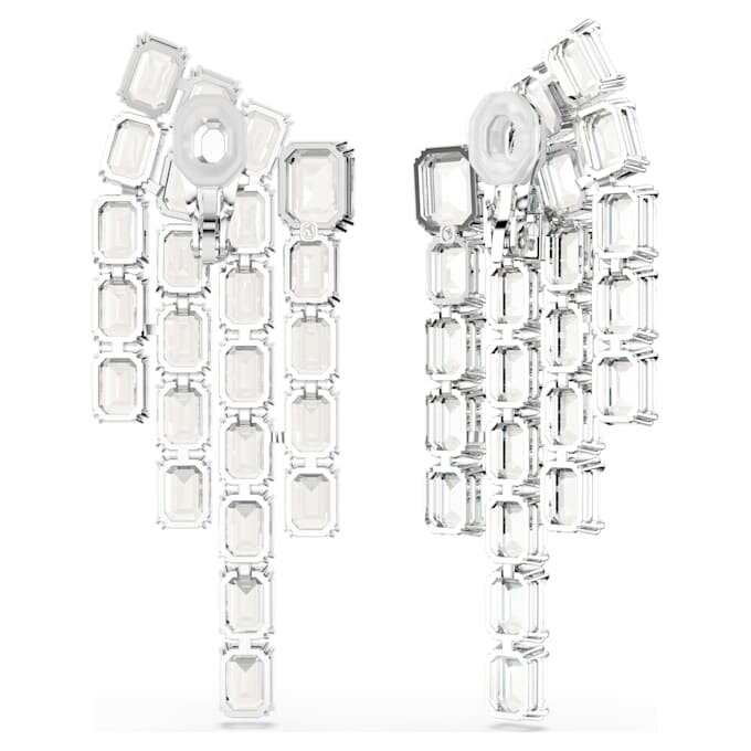 Millenia Clip-Ohrringe, Achtkant-Schliff, Kronleuchter-Design, weiss, rhodiniert Millenia Clip-Ohrringe, Achtkant-Schliff, Kronleuchter-Design, weiss, rhodiniert
