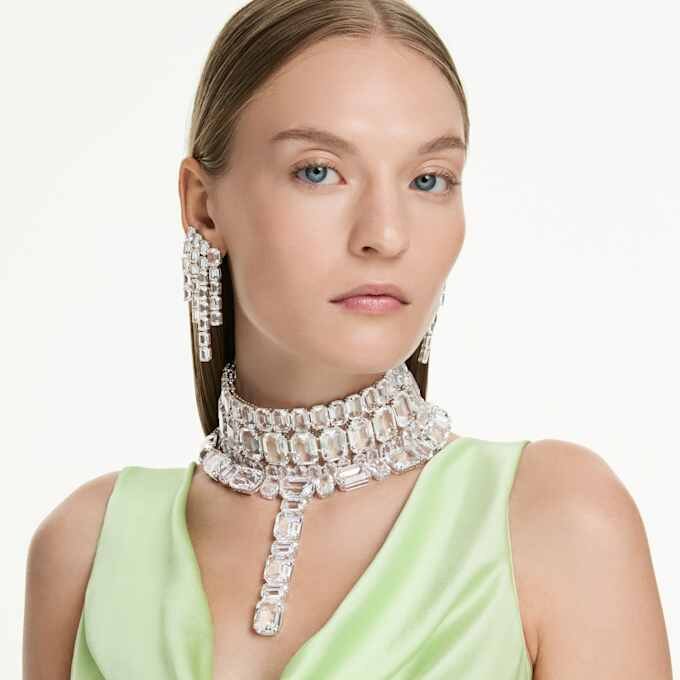 Millenia Clip-Ohrringe, Achtkant-Schliff, Kronleuchter-Design, weiss, rhodiniert Millenia Clip-Ohrringe, Achtkant-Schliff, Kronleuchter-Design, weiss, rhodiniert