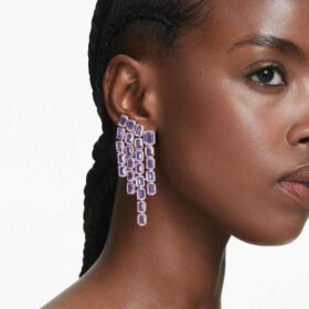 Millenia-Clip-Ohrringe im Achtkant-Schliff, Chandelier-Stil, lila, goldfarben plattiert