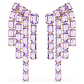 Millenia-Clip-Ohrringe im Achtkant-Schliff, Chandelier-Stil, lila, goldfarben plattiert