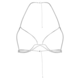 Millenia-Körperkette mit rundgeschliffenen Kristallen, weiss, rhodiniert