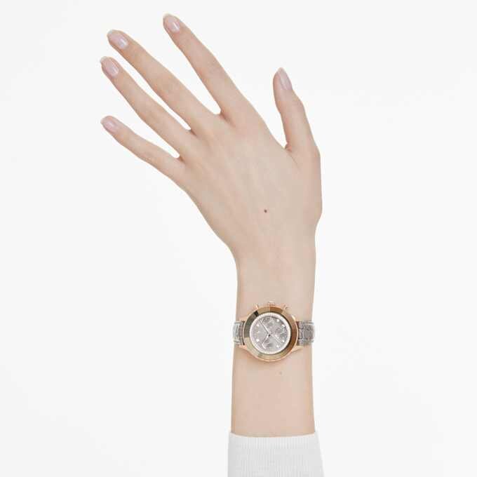 Octea Chrono Uhr Swiss Made, Lederarmband, grau, roségoldfarben Octea Chrono Uhr Swiss Made, Lederarmband, grau, roségoldfarben