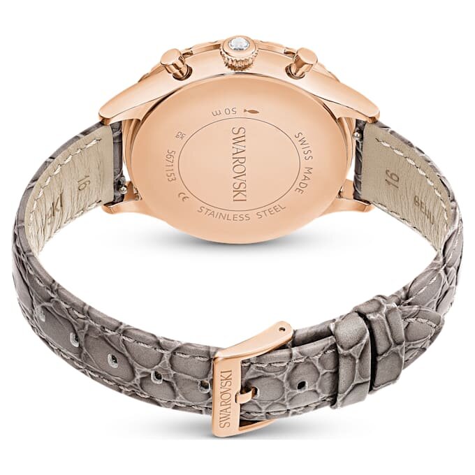 Octea Chrono Uhr Swiss Made, Lederarmband, grau, roségoldfarben Octea Chrono Uhr Swiss Made, Lederarmband, grau, roségoldfarben