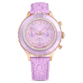 Octea Chrono Uhr Swiss Made, Lederarmband, Lila, roségoldfarbenes Finish Octea Chrono Uhr Swiss Made, Lederarmband, Lila, roségoldfarbenes Finish
