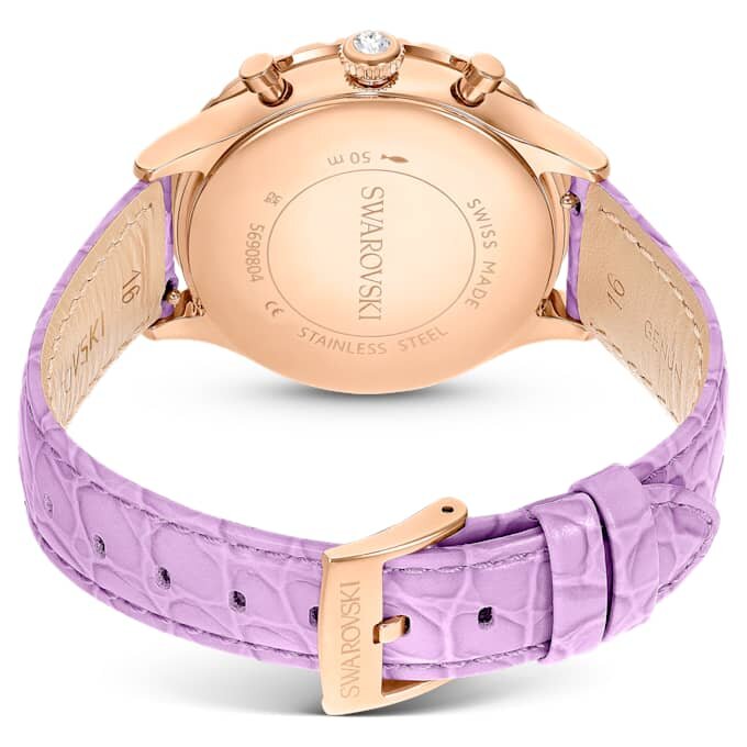 Octea Chrono Uhr Swiss Made, Lederarmband, Lila, roségoldfarbenes Finish Octea Chrono Uhr Swiss Made, Lederarmband, Lila, roségoldfarbenes Finish