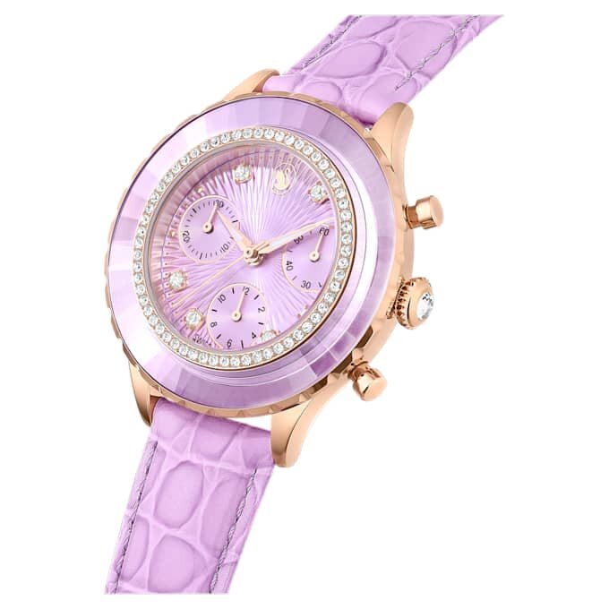 Octea Chrono Uhr Swiss Made, Lederarmband, Lila, roségoldfarbenes Finish Octea Chrono Uhr Swiss Made, Lederarmband, Lila, roségoldfarbenes Finish